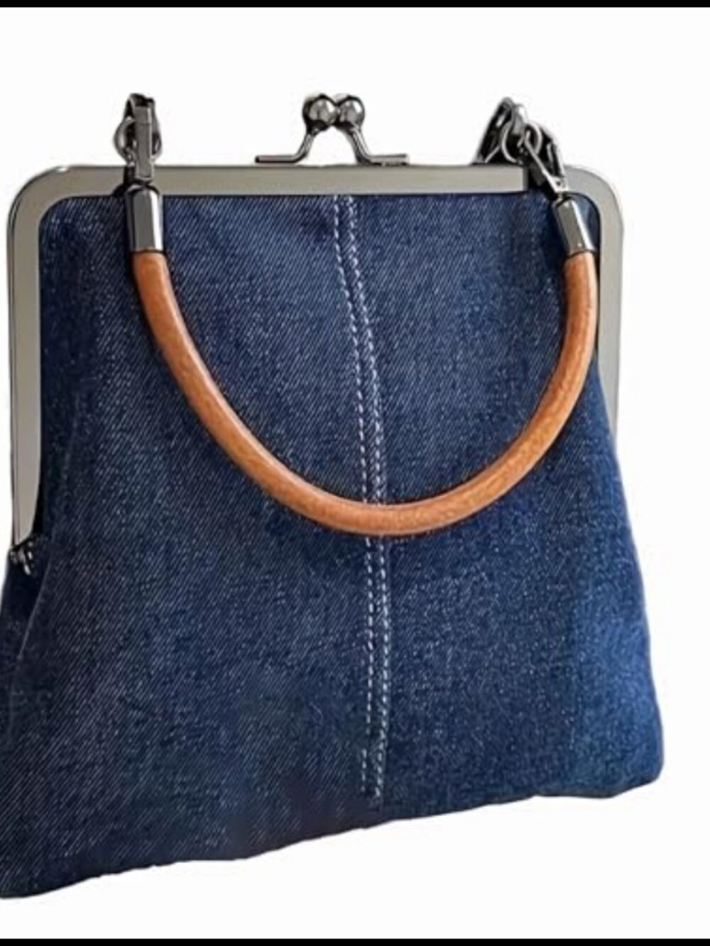 Denim Crossbody Bag Mini Tote Kiss Lock Purse Handbag